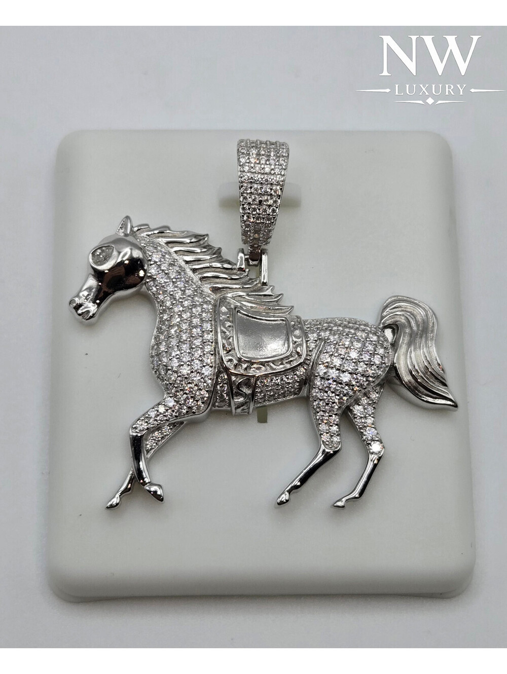 NEW Solid 925 Sterling Silver Genuine Moissanite Horse Pendant – 4.0 CTW | USA
